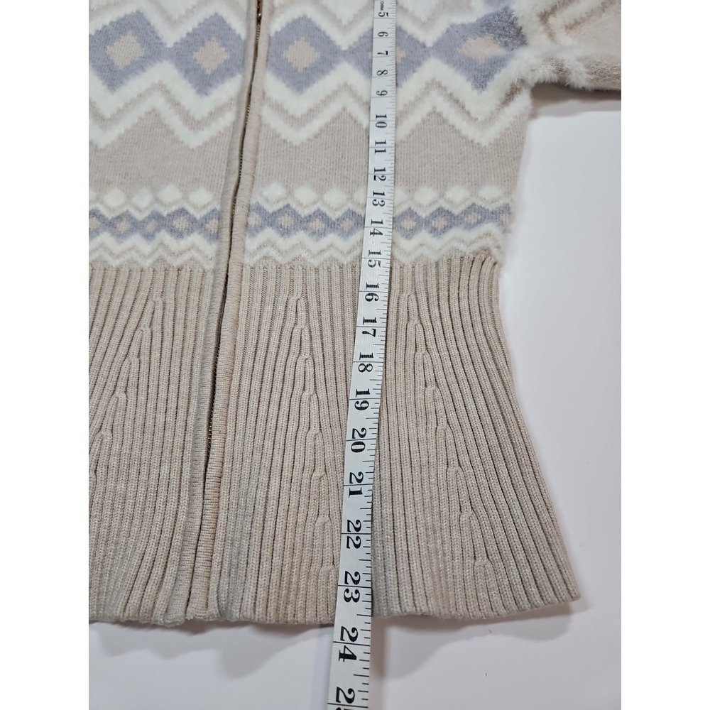 Tahari Womens Tan Fair Isle Collared  Full Zip Knit‎ Cardigan Jacket Size Small - Picture 8 of 8